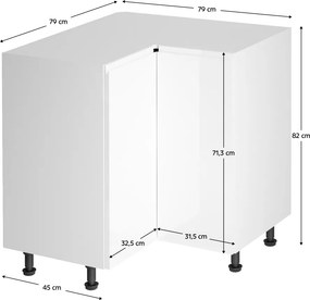 Alsó sarokszekrény, fehér/fehér extra magasfényű, AURORA D90N