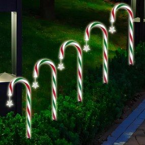 Napelemes karåcsonyi fények cukorpålca hópelyhek csillagok 5 db