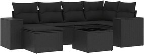 vidaXL 7 részes fekete polyrattan kerti ülőgarnitúra párnával