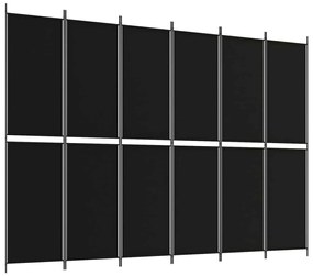 6 paneles fekete szövet térelválasztó 300x220 cm