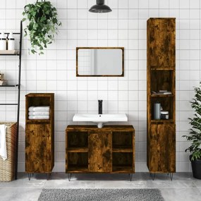 Füstös tölgyszínű szerelt fa fürdőszobaszekrény 80 x 33 x 60 cm