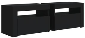 2 db fekete éjjeliszekrény LED-del 60 x 35 x 40 cm