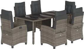 vidaXL 7 részes szürke polyrattan kerti étkezőgarnitúra párnával