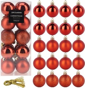 20 db Törésbiztos Karácsonyfadísz Gömb szett, piros színű karácsonyfagömb szett