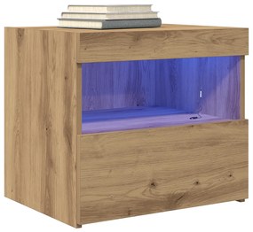 Éjjeli asztal LED lámpákkal Kézműves tölgy 50x40x45 cm