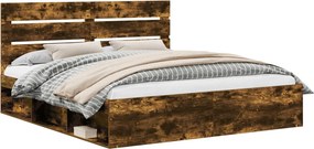 vidaXL Ágykeret fejtámlával Füstölt tölgy 180 x 200 cm Tömör fenyőfa