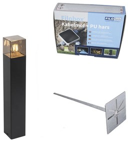 Álló kültéri lámpa fekete 50 cm IP44 füstüveg hatású - Dánia