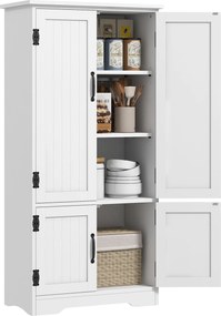 HOMCOM Konyhai Kamra Magas Oldalszekrény 4 Ajtóval és Állítható Polcokkal Nappaliba vagy Fürdőszobába 60x30x123 cm Fehér | Aosom