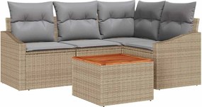 vidaXL Kerti Kanapé Szett 5 pcs Beige és Világosszürke polirattan