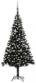 Fekete PVC műkarácsonyfa LED-fényekkel és gömbszettel 240 cm