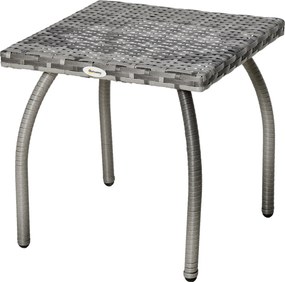 Outsunny Rattan Kerti Asztal Oldal Asztal Fém Lábakkal 30 kg Teherbírás Kültéri Asztal Teraszra Balkonra 45x45x44 cm Szürke | Aosom