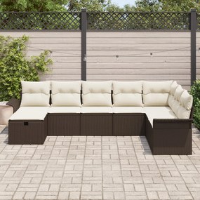 8 Részes Kerti Kanapészett Párnákkal Barna Poly Rattan