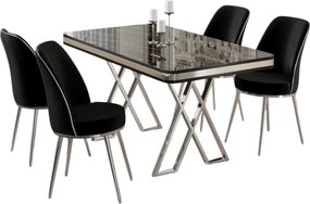 Vals étkezőgarnitúra, fekete márvány-króm, 130 cm – TR240CHR2349