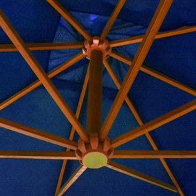 azúrkék tömör fenyőfa függő napernyő rúddal 3 x 3 m