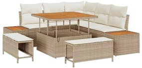 vidaXL Kerti Kanapé Szett párnával tárolóval 8 pcs Bézs Poli rattan