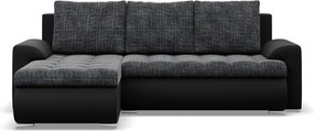 Tokio sarokkanapé, 2 ágyneműtartóval, fonott + műbőr, baloldali, szürke - fekete