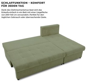 Venezia sarokkanapé, kordbársony, univerzális oldal, hab töltet, zöld