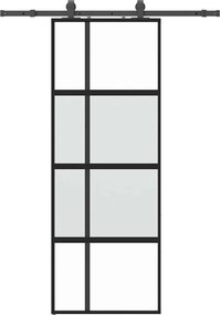 vidaXL fekete edzett üveg tolóajtó fémszerelék szettel 76x205 cm