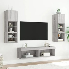 2 db szürke sonoma színű TV-szekrény LED-ekkel 60x30x30 cm
