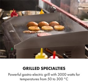 Klarstein Grillmeile 3000GR, elektromos grill, 3000 W, grill lap, 54,5 x 35 cm, sima/bordás