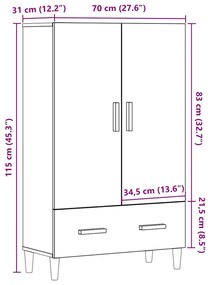 Highboard artisan tölgy 70x31x115 cm gépi úton előállított fa