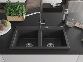 Mexen Hektor 2 rekeszes gránit mosogató 800 x 480 mm, fekete pöttyös, króm szifon - 6521802000-76