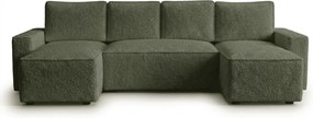 Kinyitható U alakú ülőgarnitúra SMART BOUCLE 303x143 cm, sötétzöld