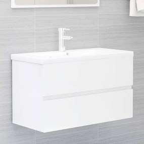 Magasfényű fehér szerelt fa mosdószekrény 80 x 38,5 x 45 cm