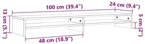viaszbarna tömör fenyőfa monitorállvány 100 x 24 x 13 cm