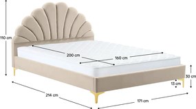 Ágy ágyráccsal, 160x200, bézs Velvet szövet, ISADORA