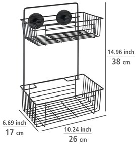 Vacuum-Loc® Pavia fekete fali kétszintes fürdőszobai polc - Wenko