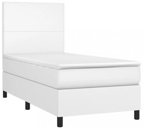 fehér műbőr rugós ágy matraccal és LED-del 90x200 cm