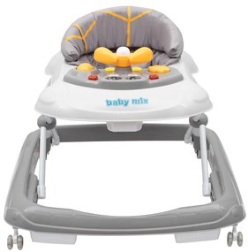 Gyerek bébikomp Baby Mix kormánykerékkel szilikon kerekek szürke