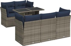 vidaXL 6 részes szürke polyrattan akácfa kerti ülőgarnitúra párnákkal