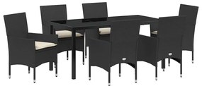 vidaXL Kert étkező szett párnával 7 pcs Fekete polirattan
