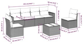 7 részes világosszürke polyrattan kerti ülőgarnitúra párnákkal