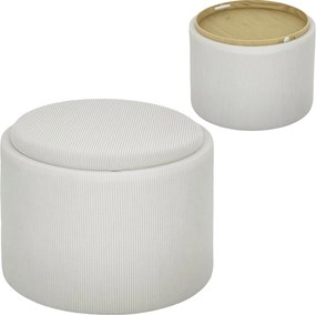 HOMCOM tároló puff fedéllel, kerek lábtartó puff corduroy bevonattal 56 x 56 x 42 cm Krémfehér | Aosom