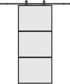 vidaXL fekete edzett üveg tolóajtó fémszerelék szettel 90x205 cm