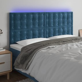 sötétkék bársony LED-es fejtámla 160x5x118/128 cm