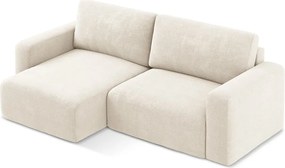 Krémszínű zsenília kinyitható-tárolóhelyes sarokkanapé (bal oldali-heverő résszel) Kona – Makamii