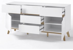 Cervo polcos-fiókos komód, matt fehér MDF, 145 cm