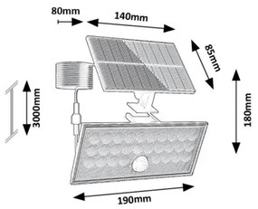 Rabalux 77129 - LED napelemes reflektor érzékelővel ZAVOD LED/8W/3,7V IP65