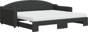 vidaXL fekete kihúzható szövet heverő matracokkal 90 x 200 cm