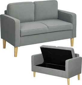 HOMCOM 2 Személyes Kanapé Karfával, Tárolóhely, Modern Kárpitozott Kanapé Corduroy Megjelenéssel, Fa Lábakkal, Párnákkal, Ülőgarnitúra A Nappaliba, Há