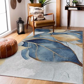 Kék-aranyszínű mosható szőnyeg 160x230 cm Golden Leaves – Mila Home