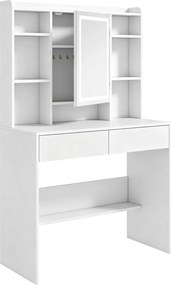 HOMCOM Fésülködőasztal tükörrel, LED világítással, 2 fiókkal, 8 akasztóval, 90 x 40 x 144,7 cm, fehér