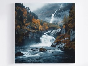 Canvas Vászonkép Tájkép Ősz Erdő Hegyek Sziklák Vízesés Folyó 80x80