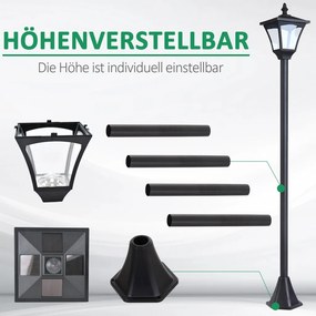 Outsunny Napelemes kerti lámpa, LED, 30 lumen, napelemes, talajra szerelhető tüske, 120 cm, fekete