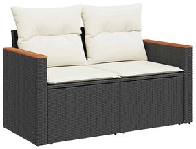 5 részes fekete polyrattan kerti kanapészett párnákkal
