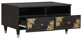 vidaXL Dohányzóasztal fiókkal Fekete 80 x 54 x 40 cm Tömör Mangófát